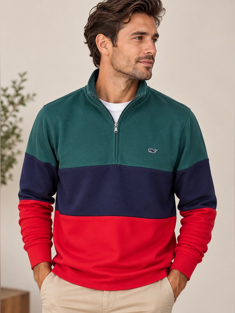 Vineyard Vines Men’s Colorblock Quarter Zip Pullover M